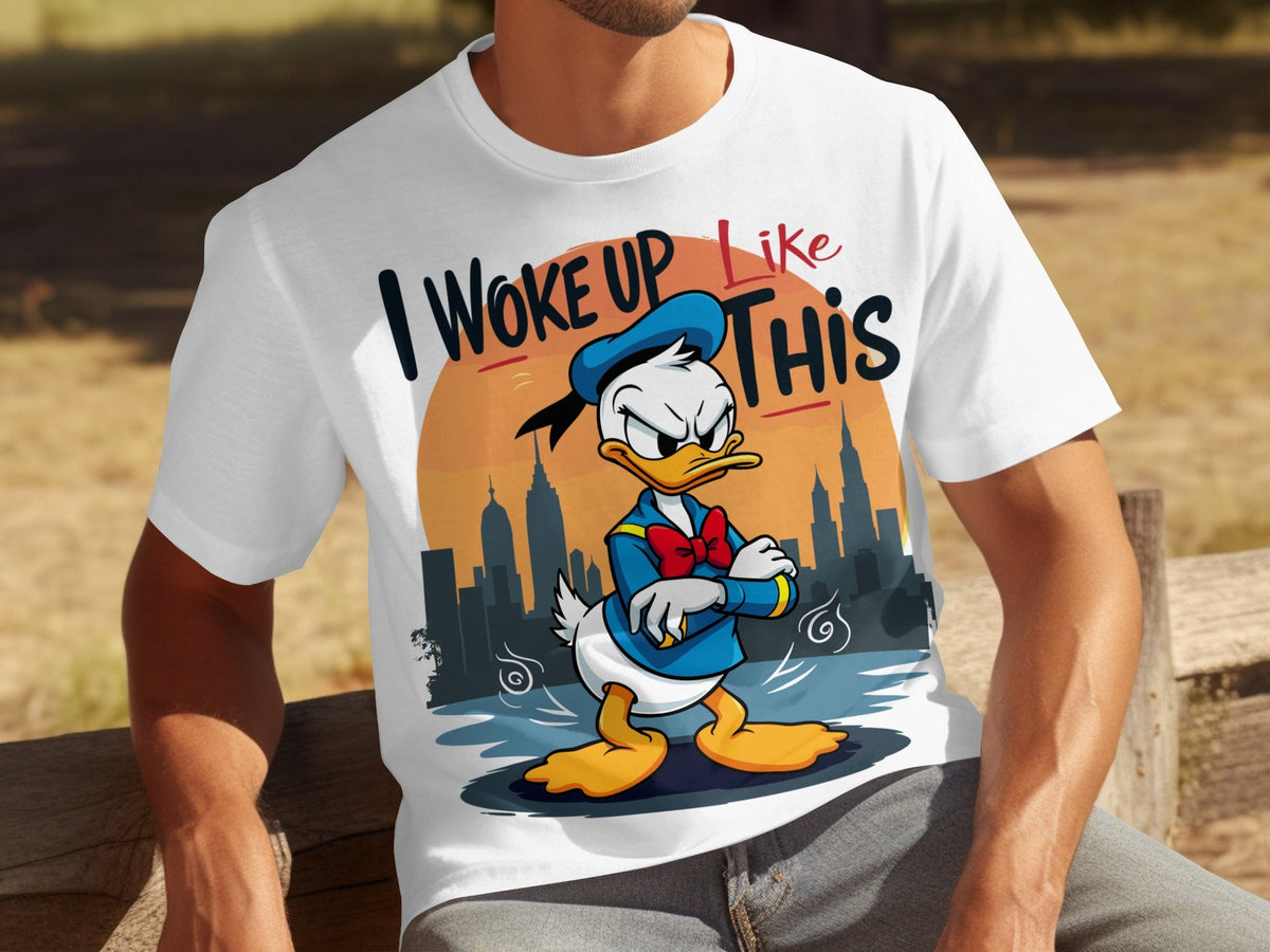 Donald Duck I Woke Up Like This On Cityscape Backdrop T-Shirts