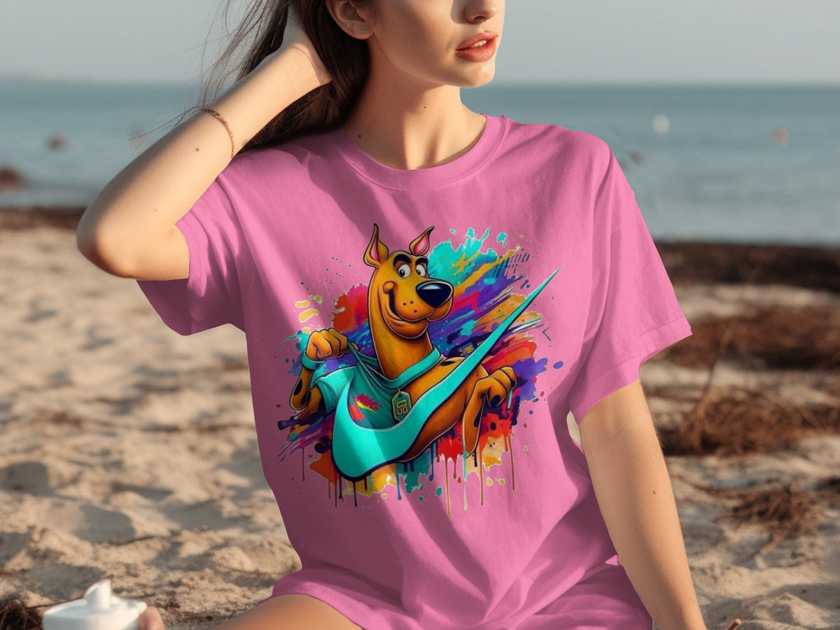 Scooby Doo With Nike Logo Trendy Colorful Splash T-Shirts