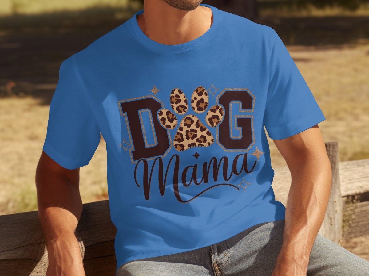 Dog Mama Lettering Design Leopard Paw Print Graphic T-Shirts