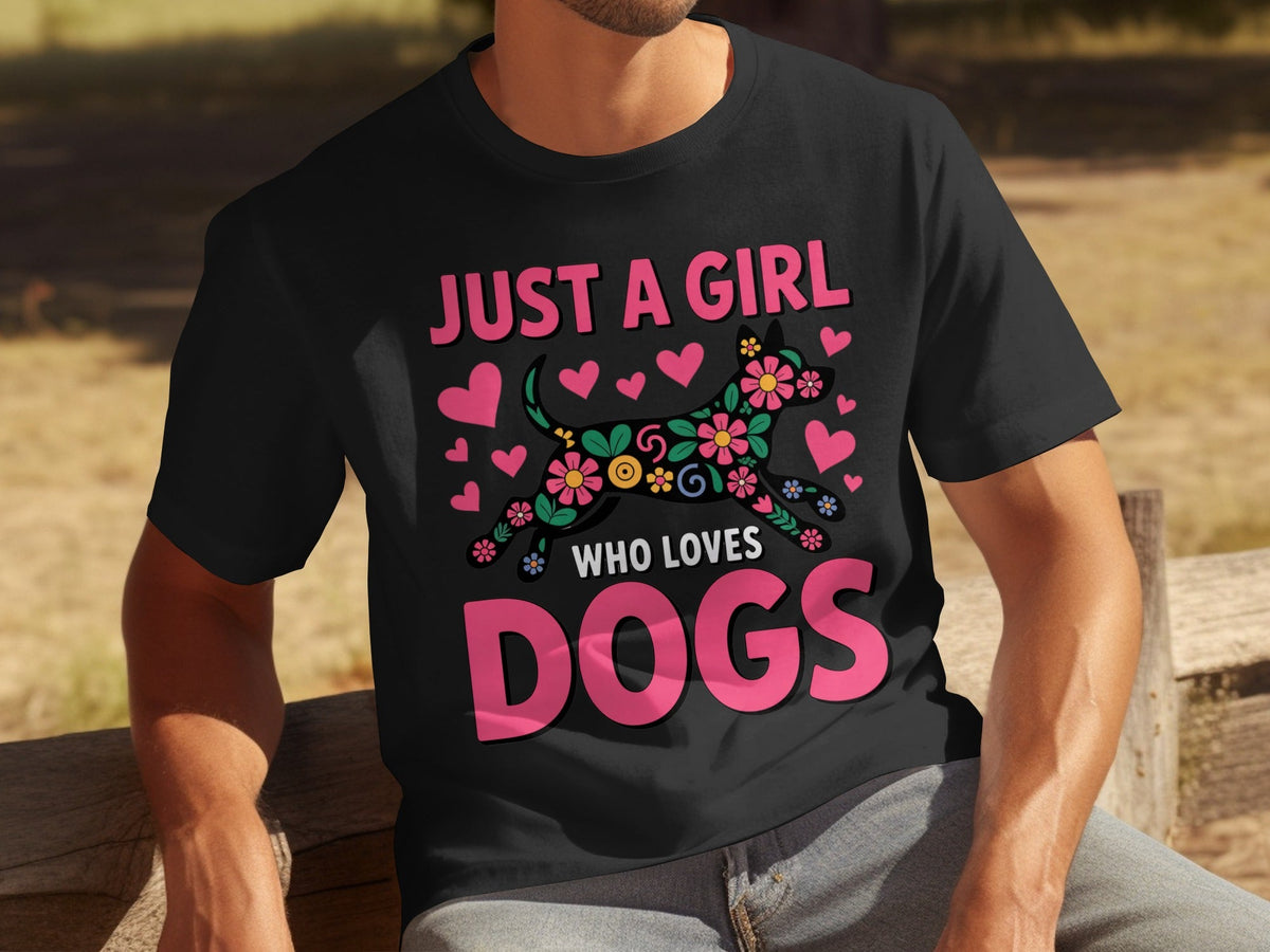 Just A Girl Who Loves Dogs Floral Dog Design T-Shirts