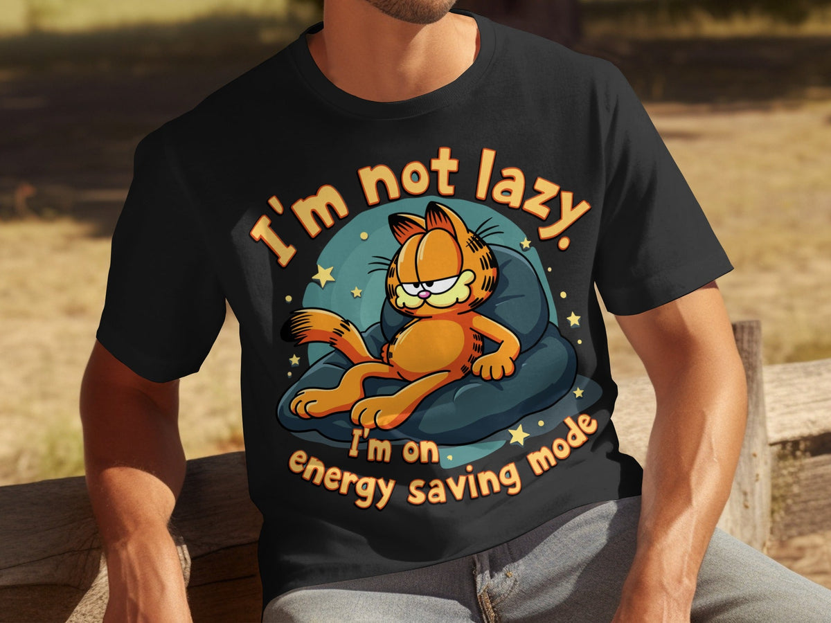 Lazy Garfield on Energy Saving Mode Funny Graphic T-Shirts