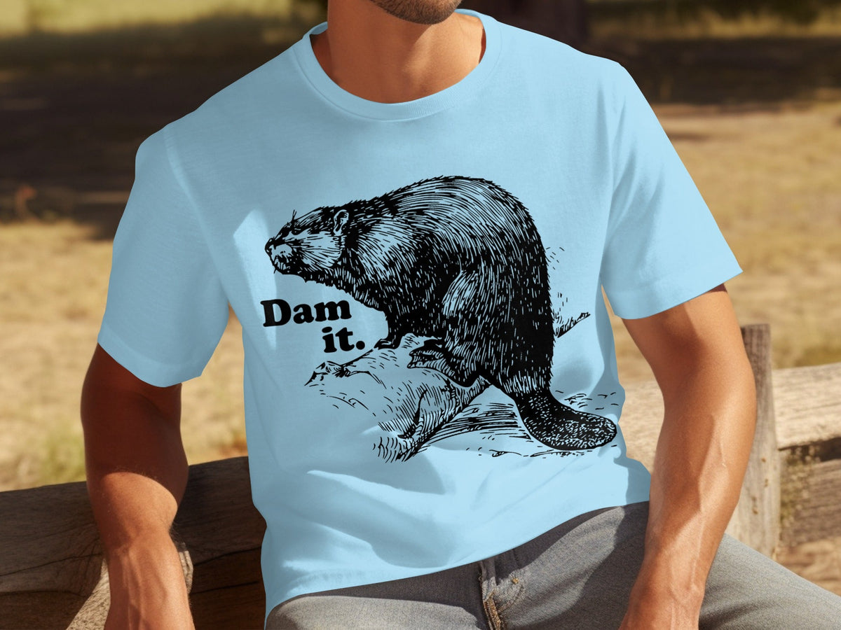 Beaver with Dam it Text Funny Graphic Print T-Shirts product image 8