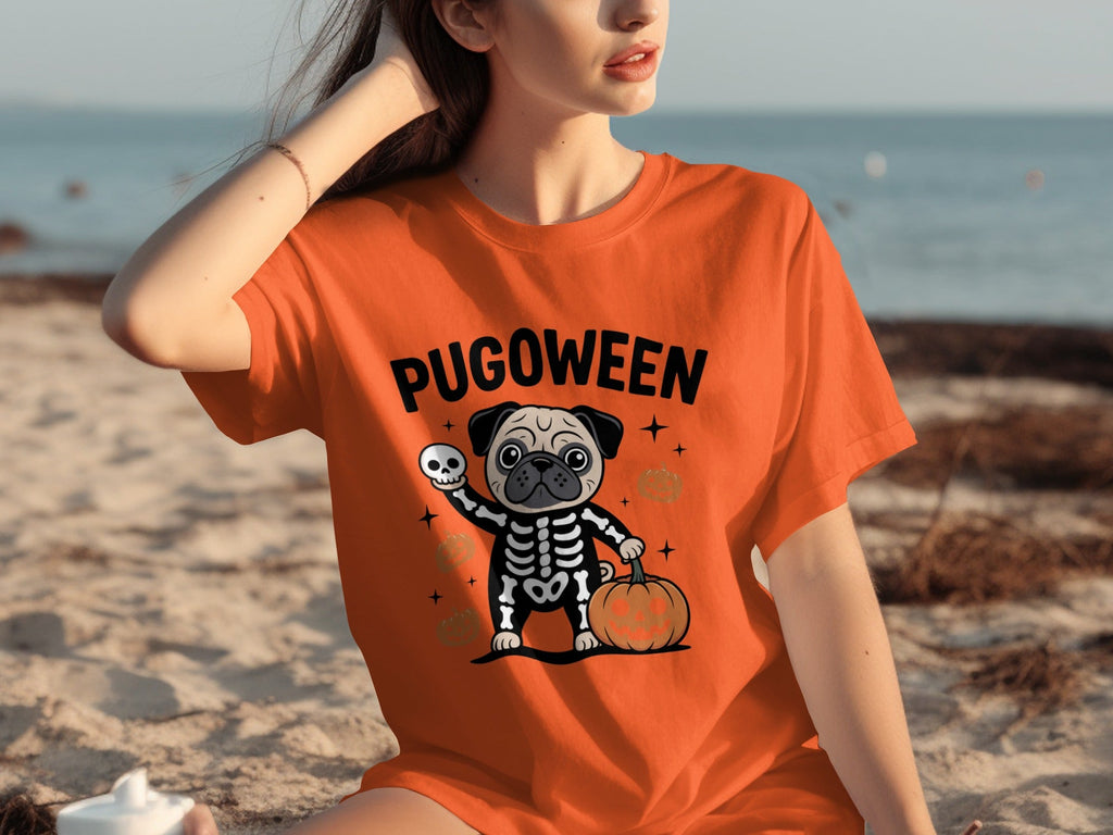 Pugoween Halloween Pug Dog Skeleton Costume T-Shirts