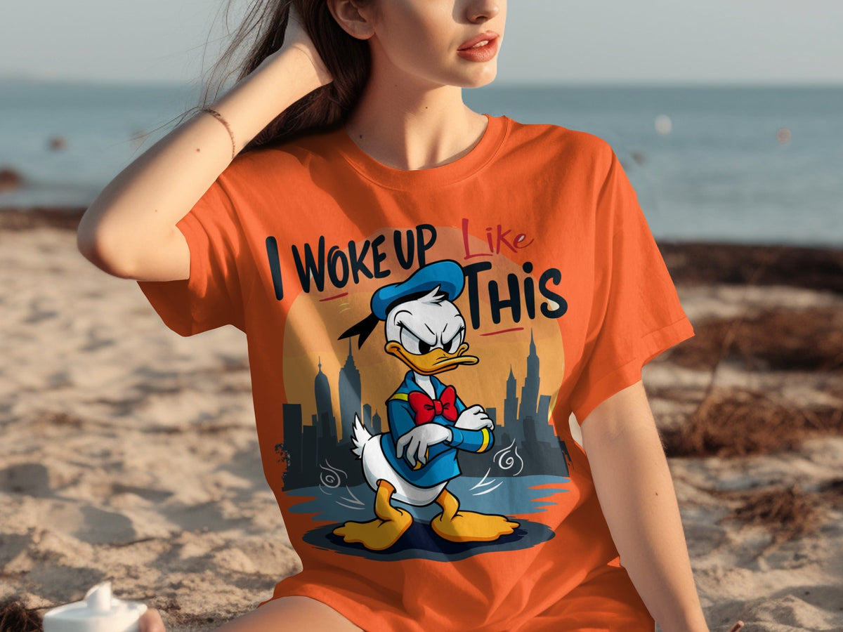 Donald Duck I Woke Up Like This On Cityscape Backdrop T-Shirts
