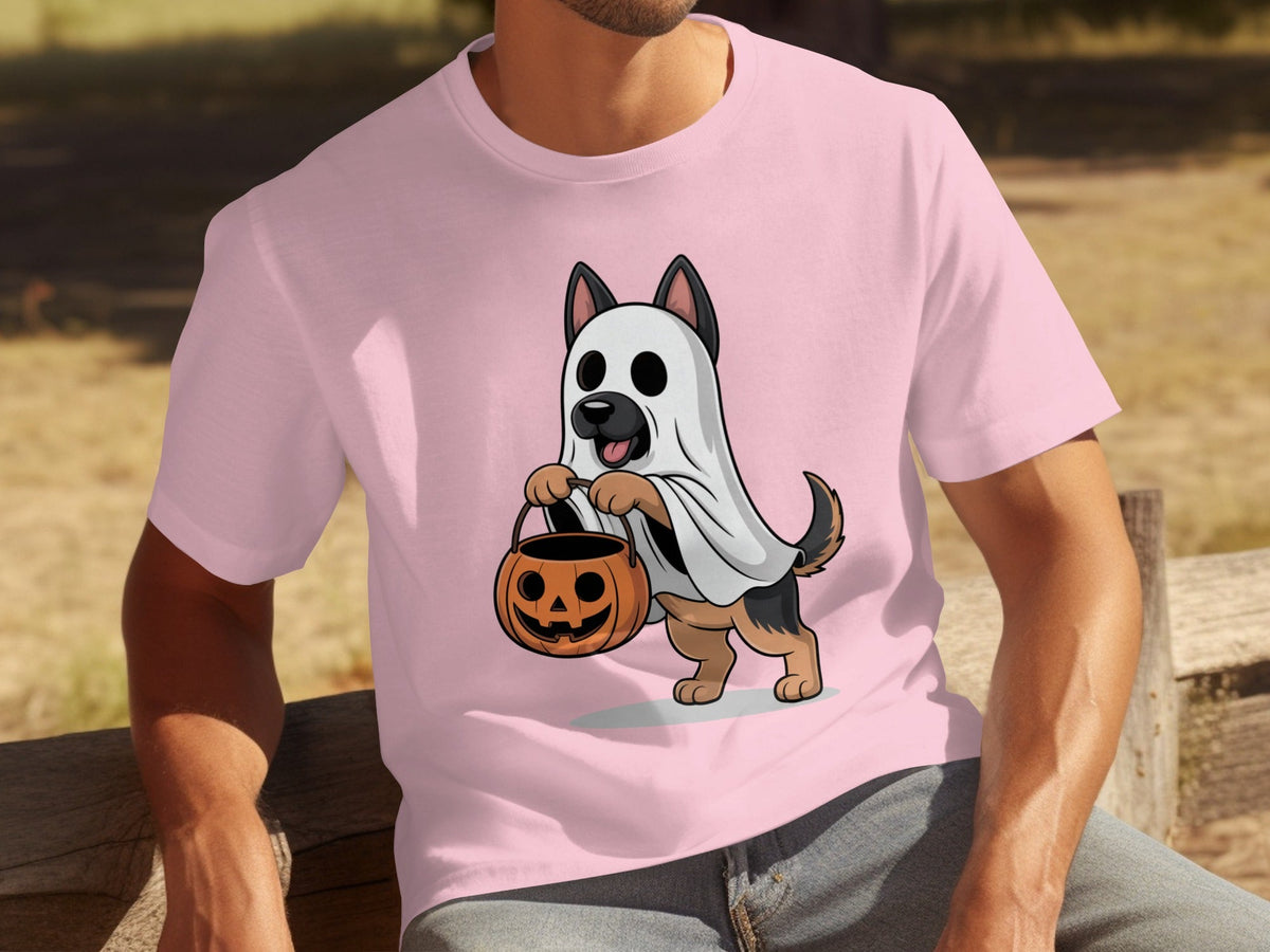 Cute German Shepherd Dressed as Ghost for Halloween T-Shirts