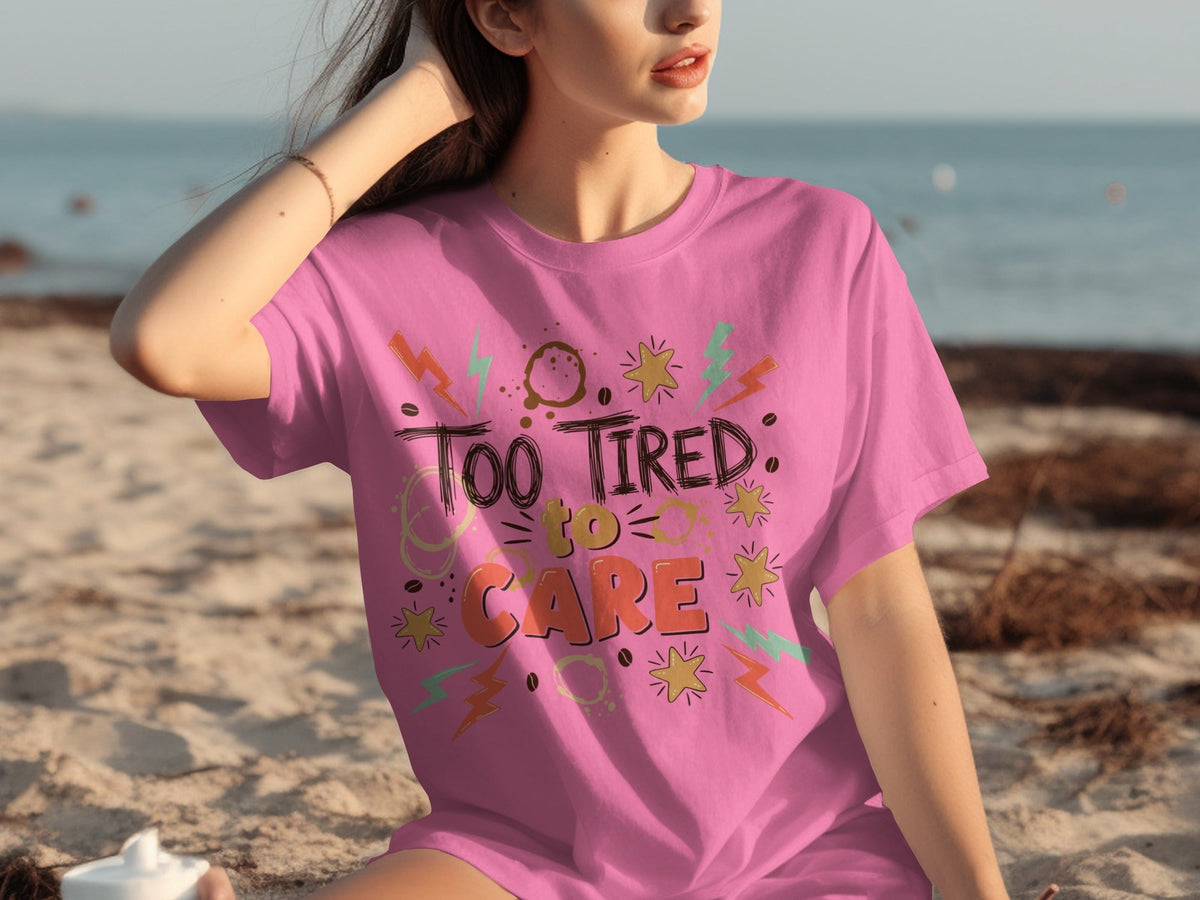 Too Tired to Care With Coffee Elements Design T-Shirts product image 2