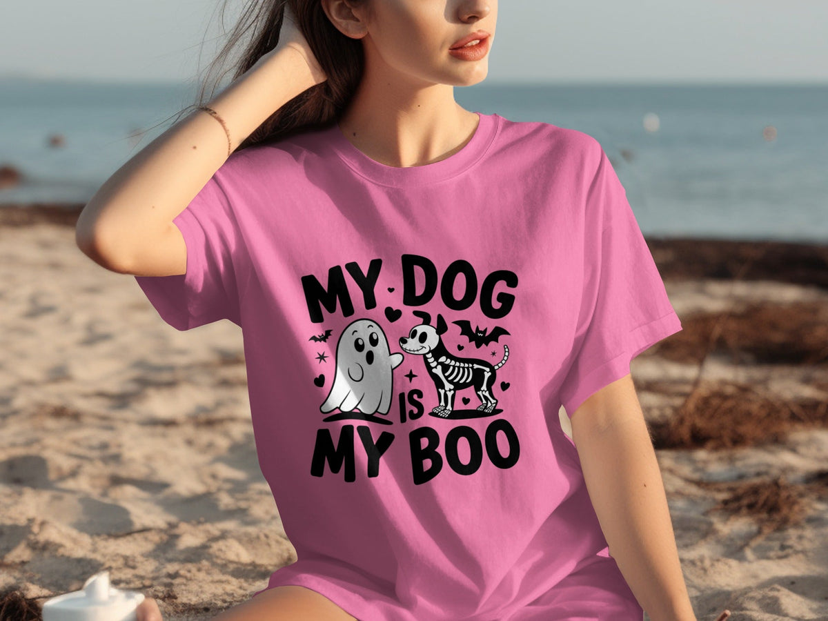 My Dog IS My Boo Halloween Ghost Dog Skeleton Art T-Shirts