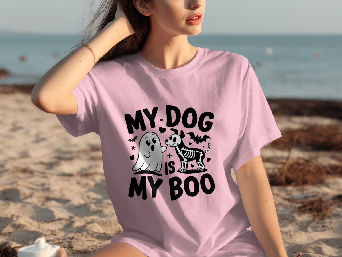 My Dog IS My Boo Halloween Ghost Dog Skeleton Art T-Shirts
