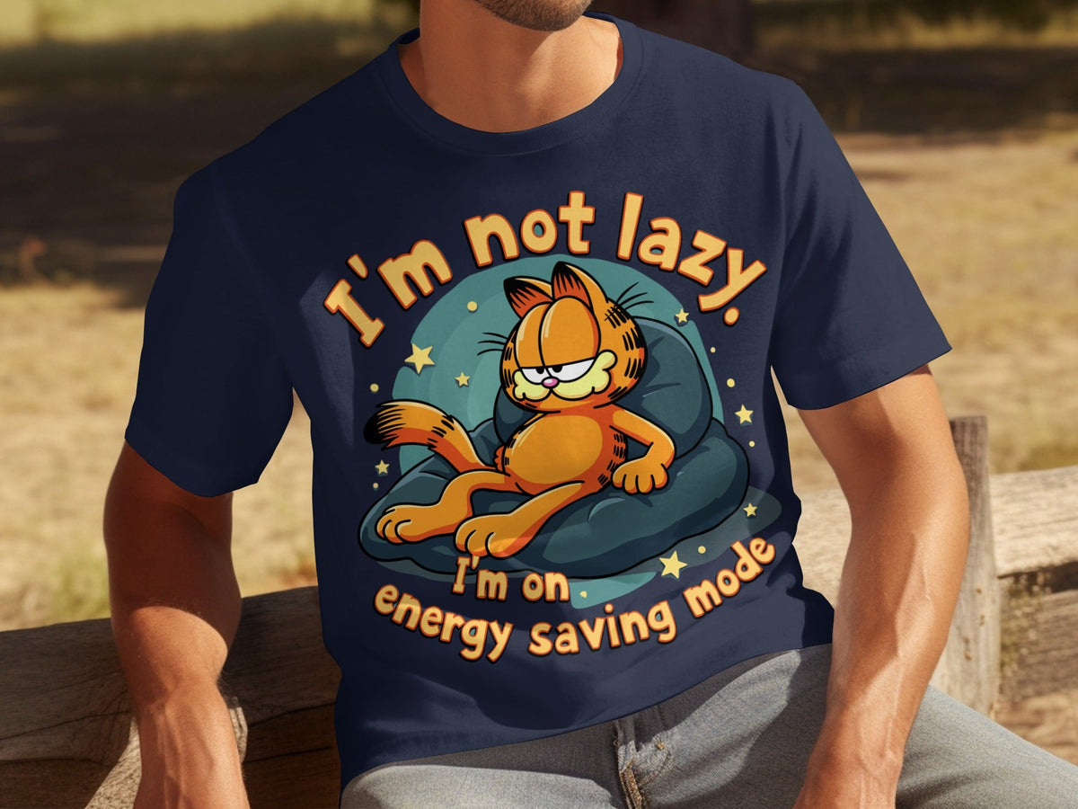 Lazy Garfield on Energy Saving Mode Funny Graphic T-Shirts