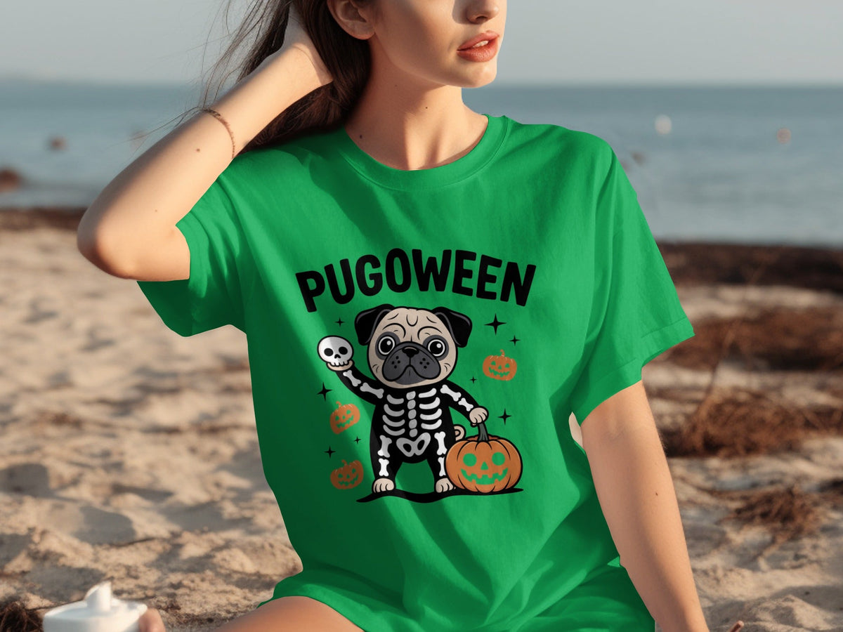 Pugoween Halloween Pug Dog Skeleton Costume T-Shirts