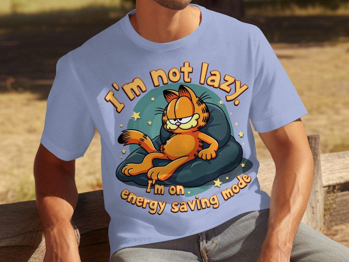 Lazy Garfield on Energy Saving Mode Funny Graphic T-Shirts
