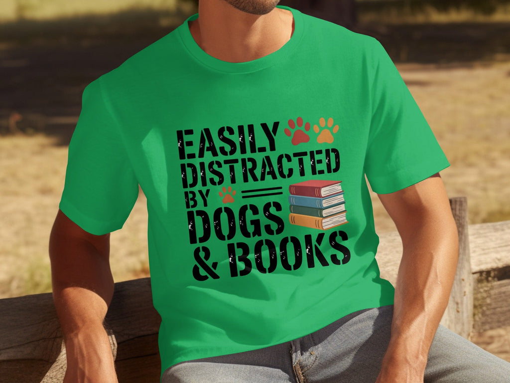 Easily Distracted by Dogs & Books Design Cool T-Shirts product image 20