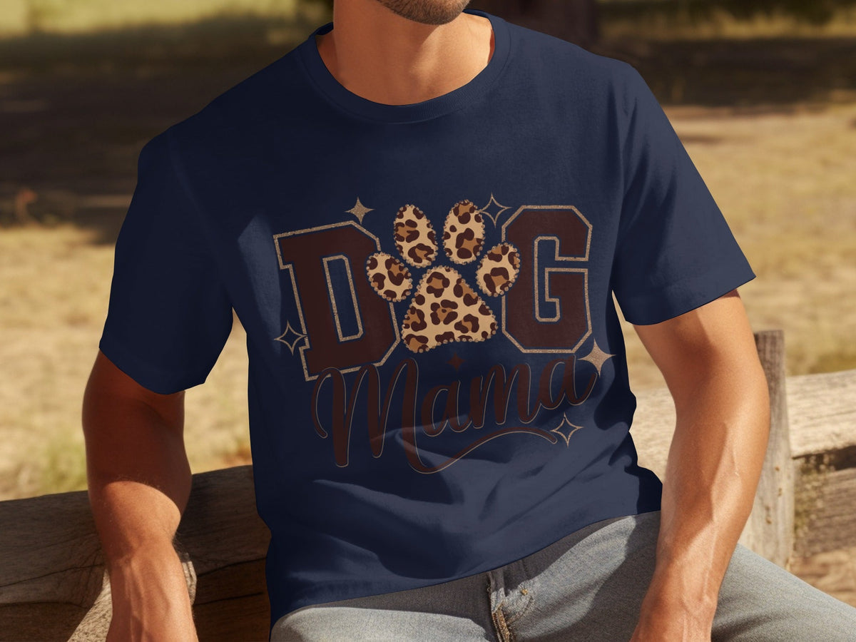 Dog Mama Lettering Design Leopard Paw Print Graphic T-Shirts