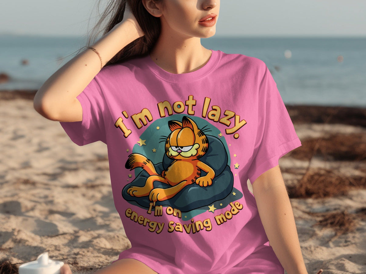 Lazy Garfield on Energy Saving Mode Funny Graphic T-Shirts