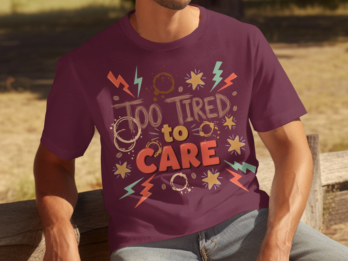 Too Tired to Care Coffee Spills and Stars Design T-Shirts product image 25