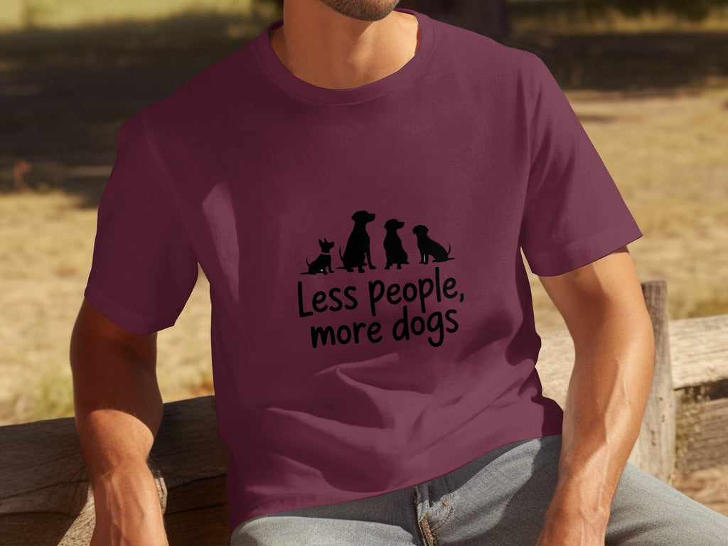 Less People More Dogs Silhouette Image Funny Pet T-Shirts