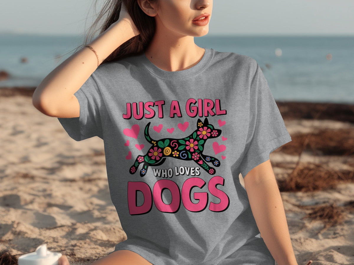Just A Girl Who Loves Dogs Floral Dog Design T-Shirts