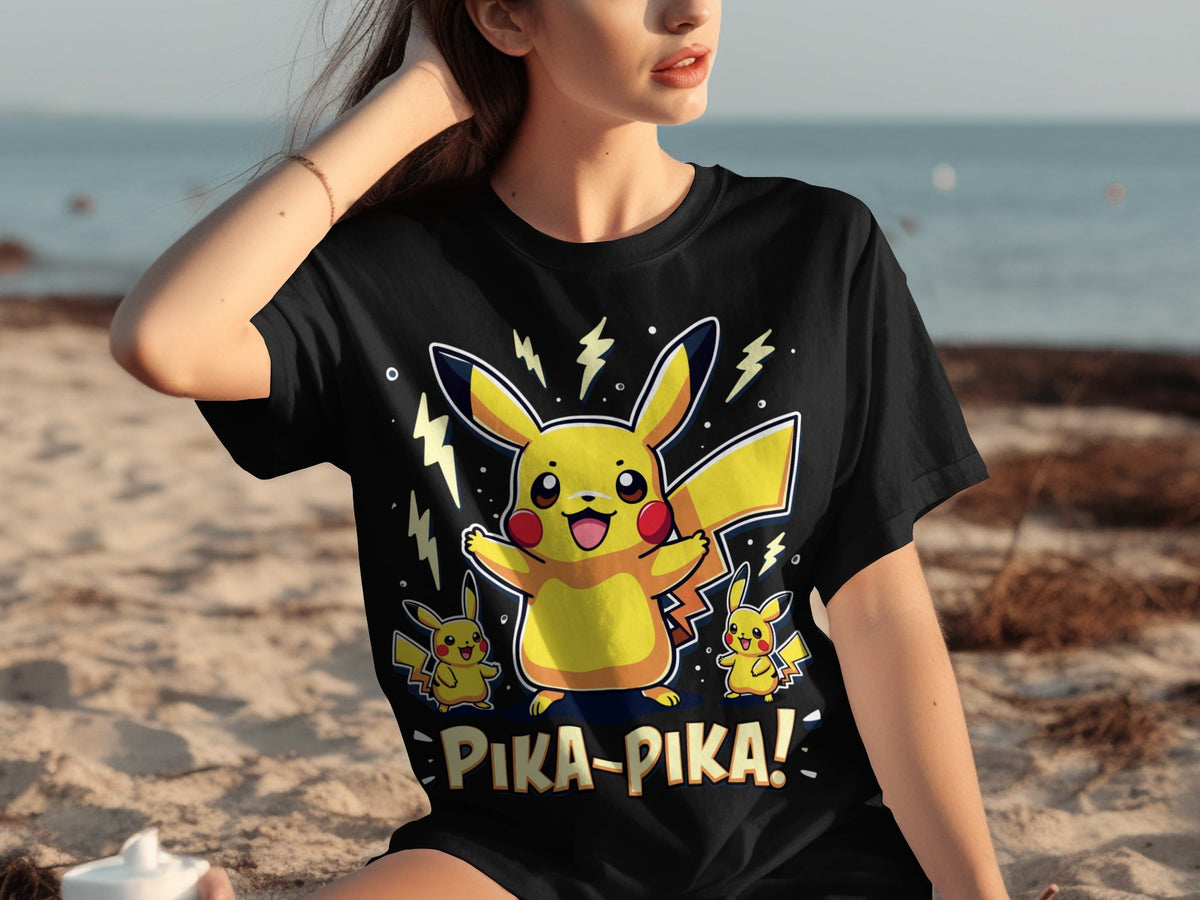 Pika Pika Pikachu With Electrical Arcs Design T-Shirts