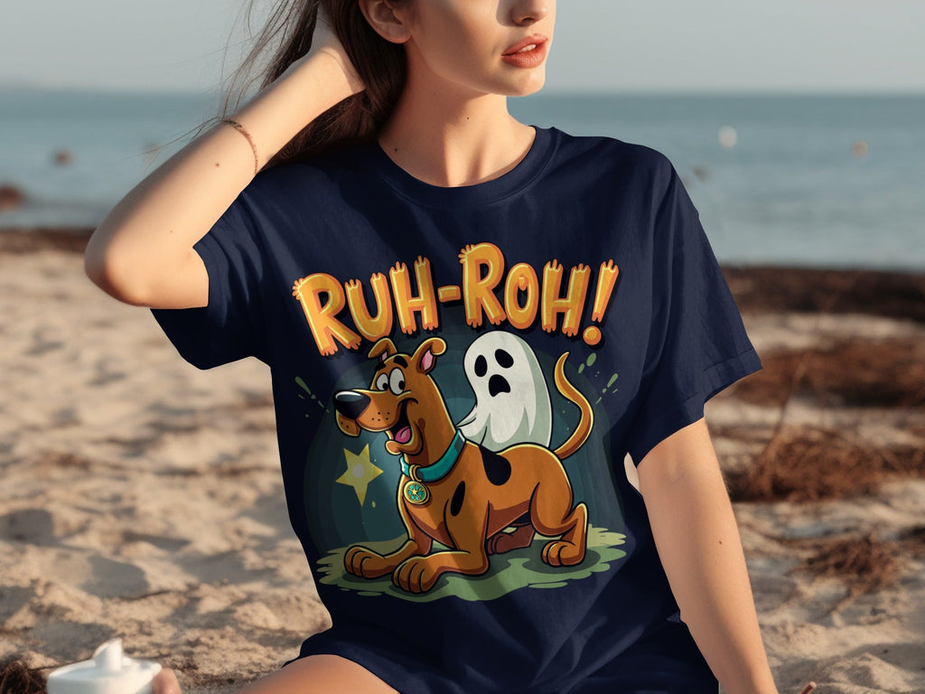 Ruh Roh Scooby Doo With Ghost Cartoon Style Design T-Shirts