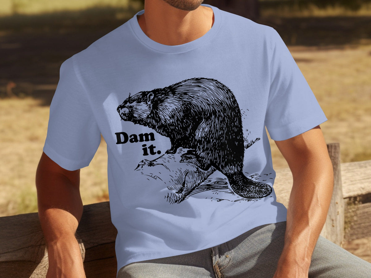 Beaver with Dam it Text Funny Graphic Print T-Shirts product image 13