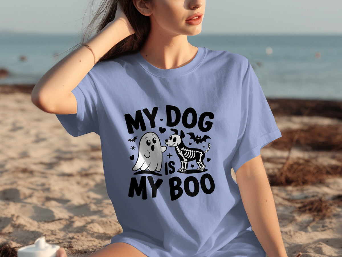My Dog IS My Boo Halloween Ghost Dog Skeleton Art T-Shirts