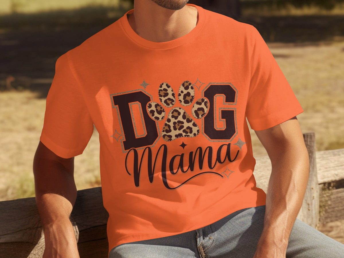 Dog Mama Lettering Design Leopard Paw Print Graphic T-Shirts