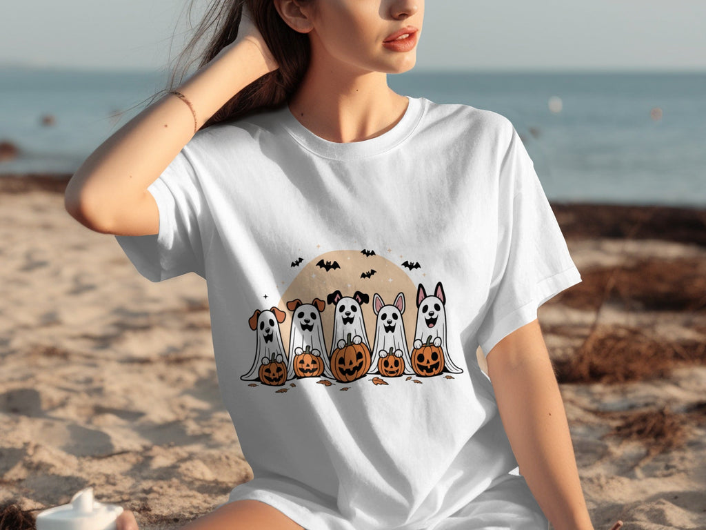 Spooky Dog Ghosts With Pumpkins Halloween Cute Season T-Shirts