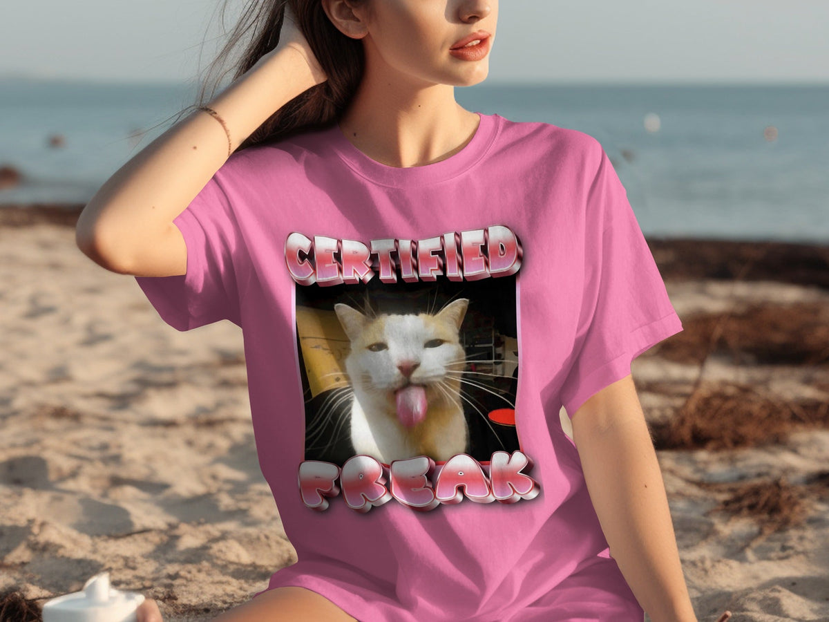 Certified Freak Hilarious Cat With Tongue Out T-Shirts