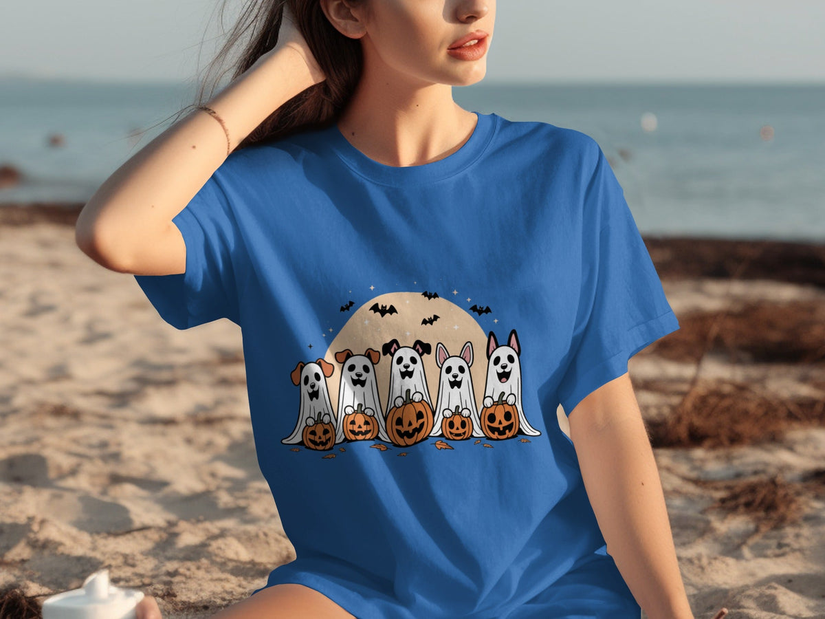 Spooky Dog Ghosts With Pumpkins Halloween Cute Season T-Shirts