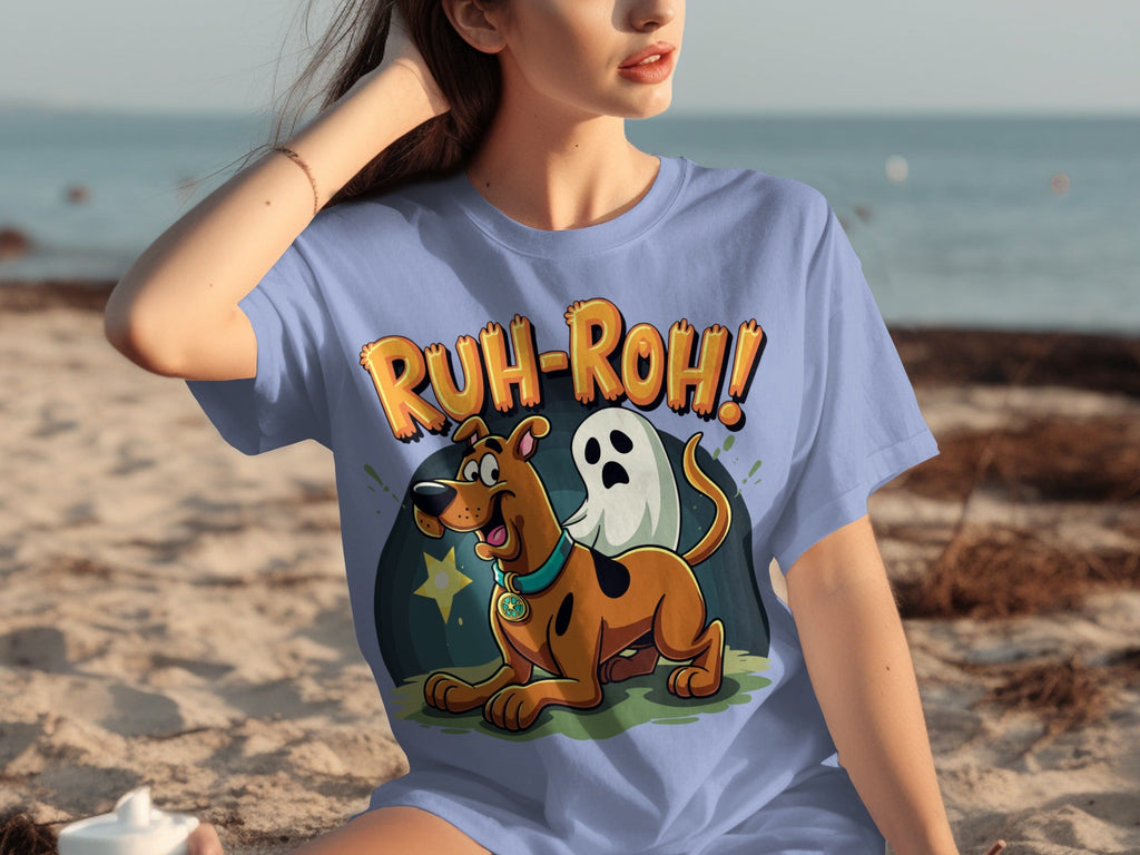 Ruh Roh Scooby Doo With Ghost Cartoon Style Design T-Shirts