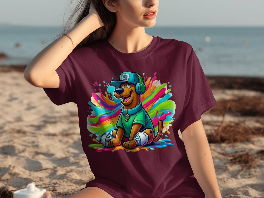 Scooby Doo with Headphones and Cap Colorful Art T-Shirts