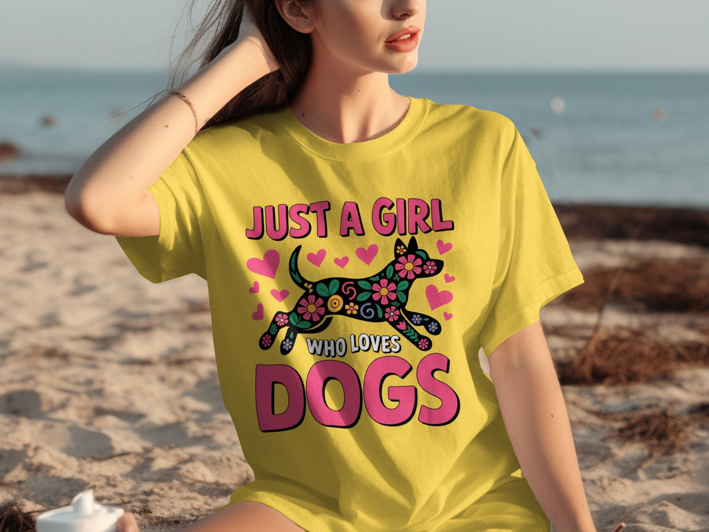 Just A Girl Who Loves Dogs Floral Dog Design T-Shirts