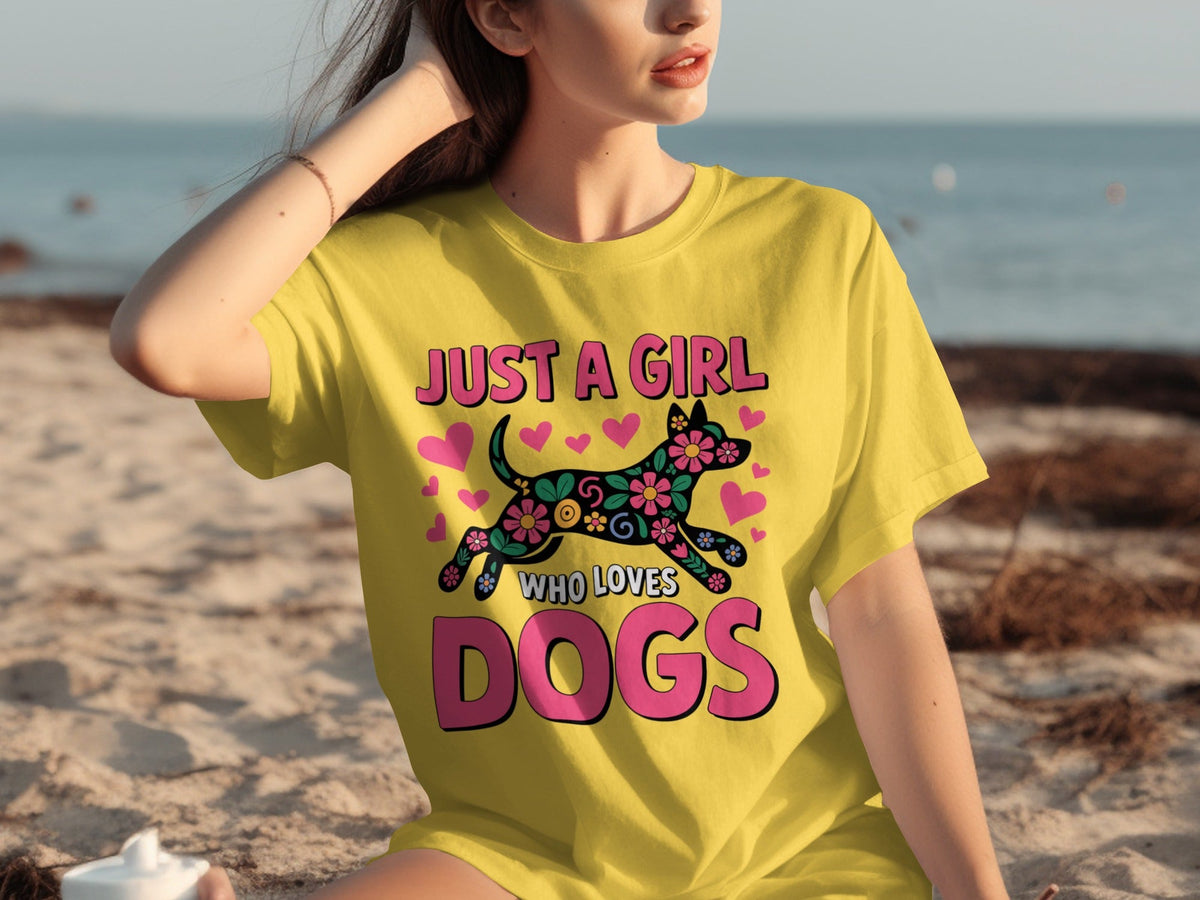 Just A Girl Who Loves Dogs Floral Dog Design T-Shirts
