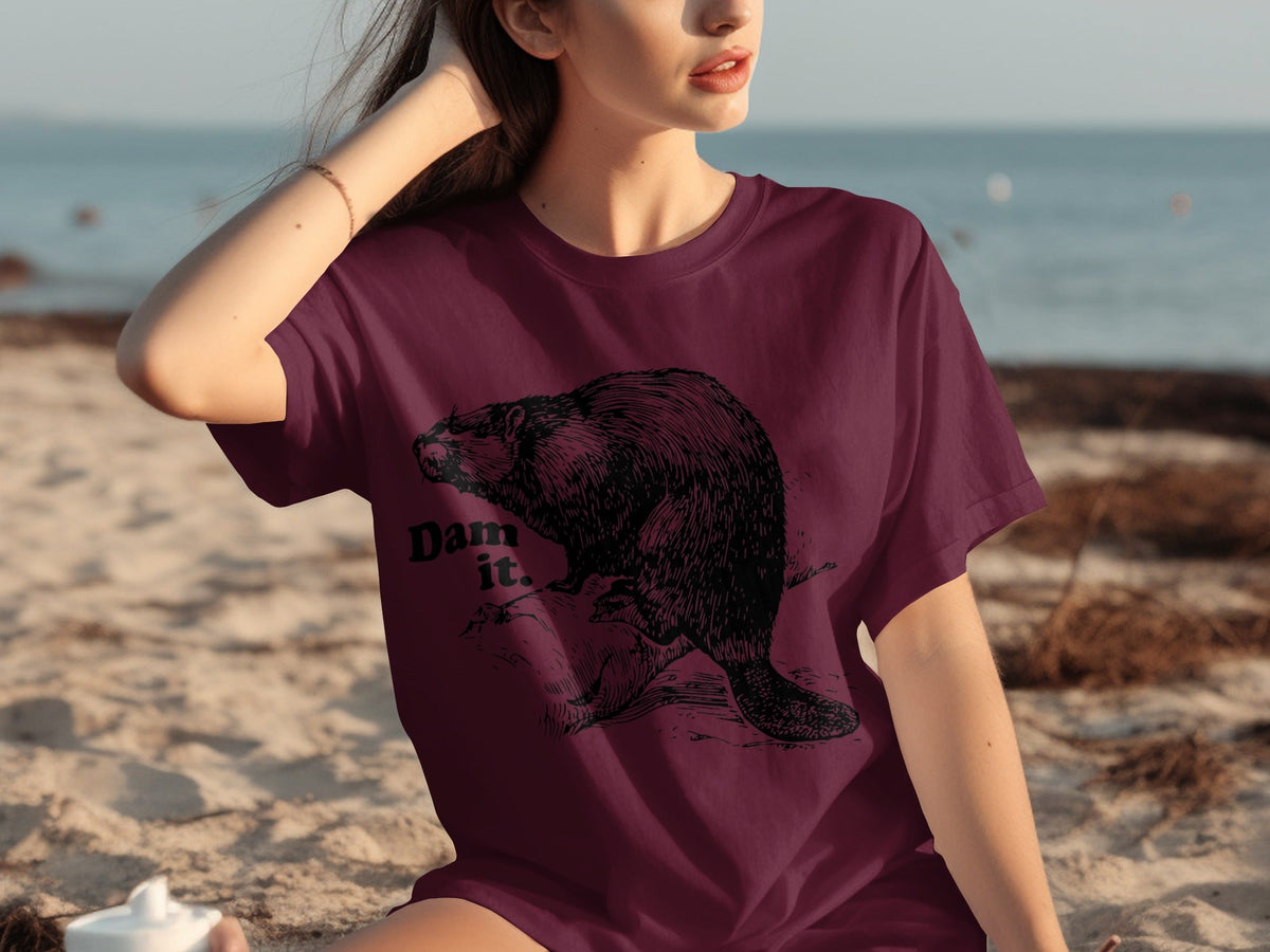 Beaver with Dam it Text Funny Graphic Print T-Shirts product image 26