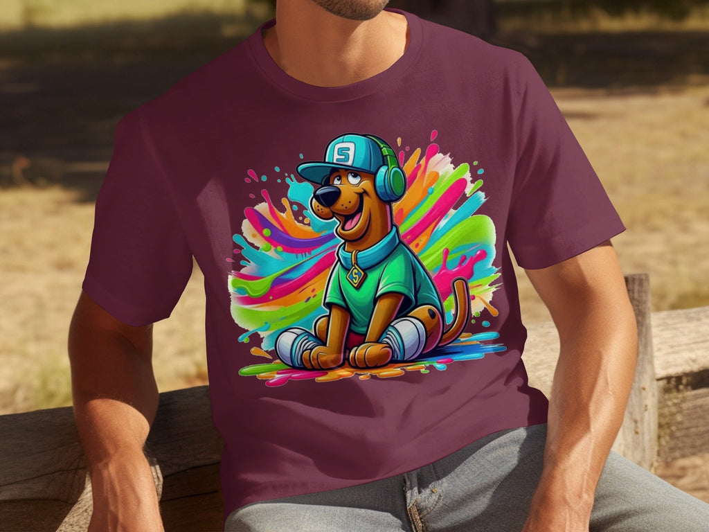 Scooby Doo with Headphones and Cap Colorful Art T-Shirts