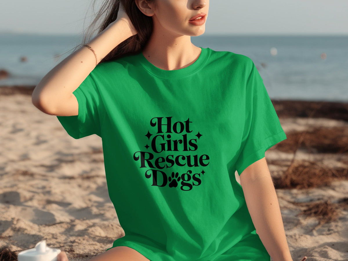 Hot Girls Rescue Dogs Graphic Print Novelty Design T-Shirts