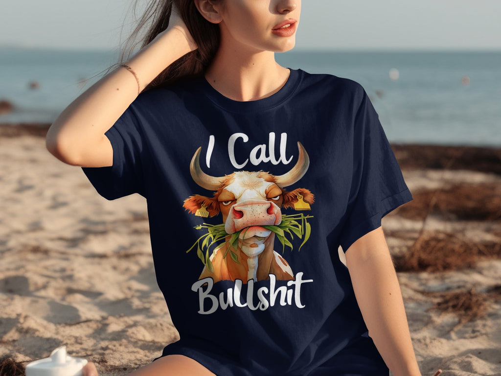 I Call Bullshit Cow with Grass Mouth Funny Farm T-Shirts