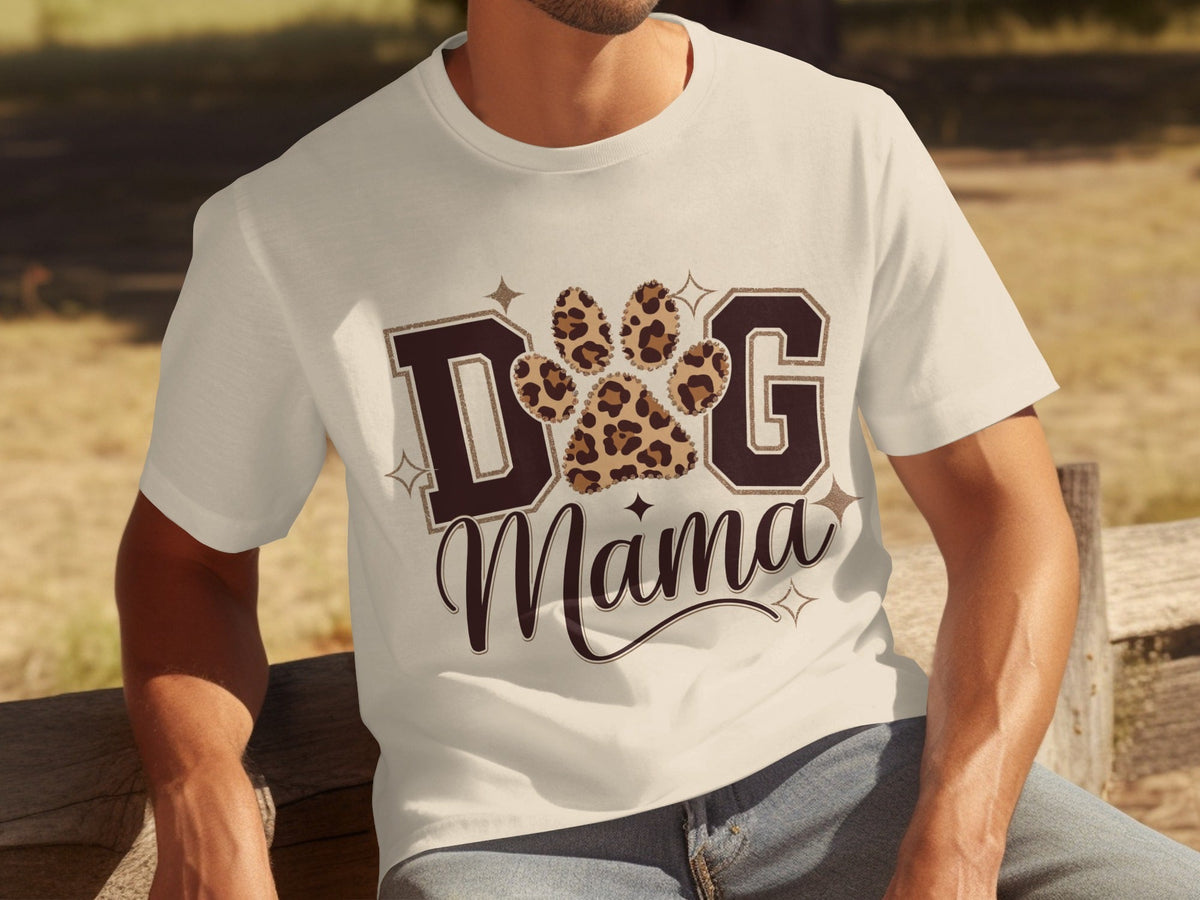 Dog Mama Lettering Design Leopard Paw Print Graphic T-Shirts