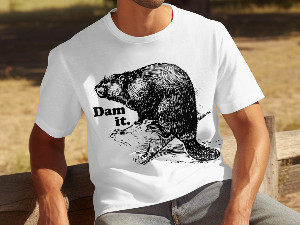 Beaver with Dam it Text Funny Graphic Print T-Shirts product image 14