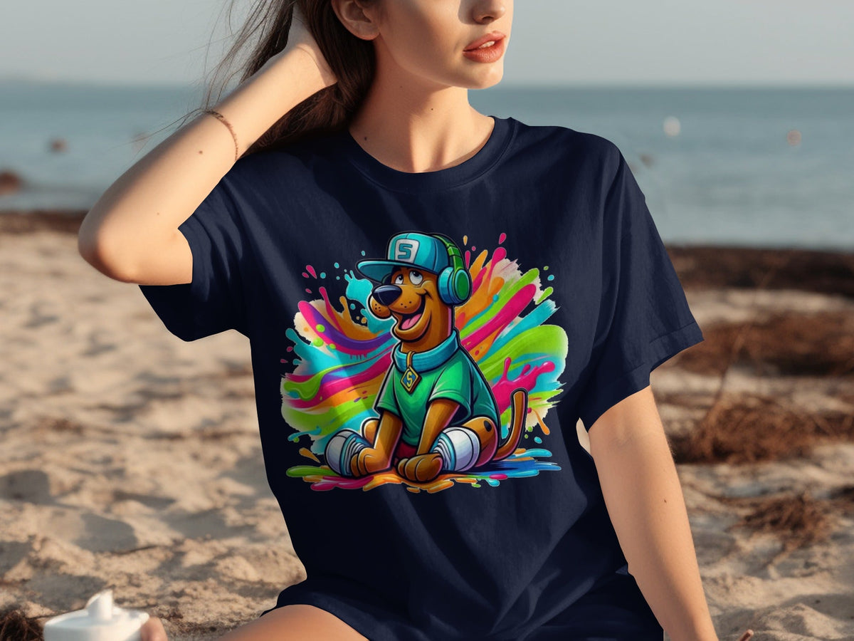 Scooby Doo with Headphones and Cap Colorful Art T-Shirts