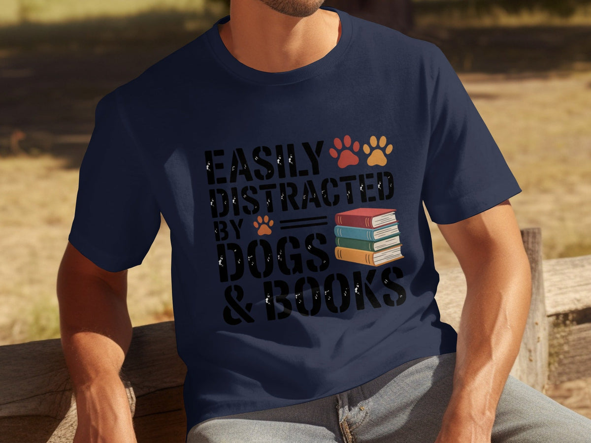 Easily Distracted by Dogs & Books Design Cool T-Shirts product image 24
