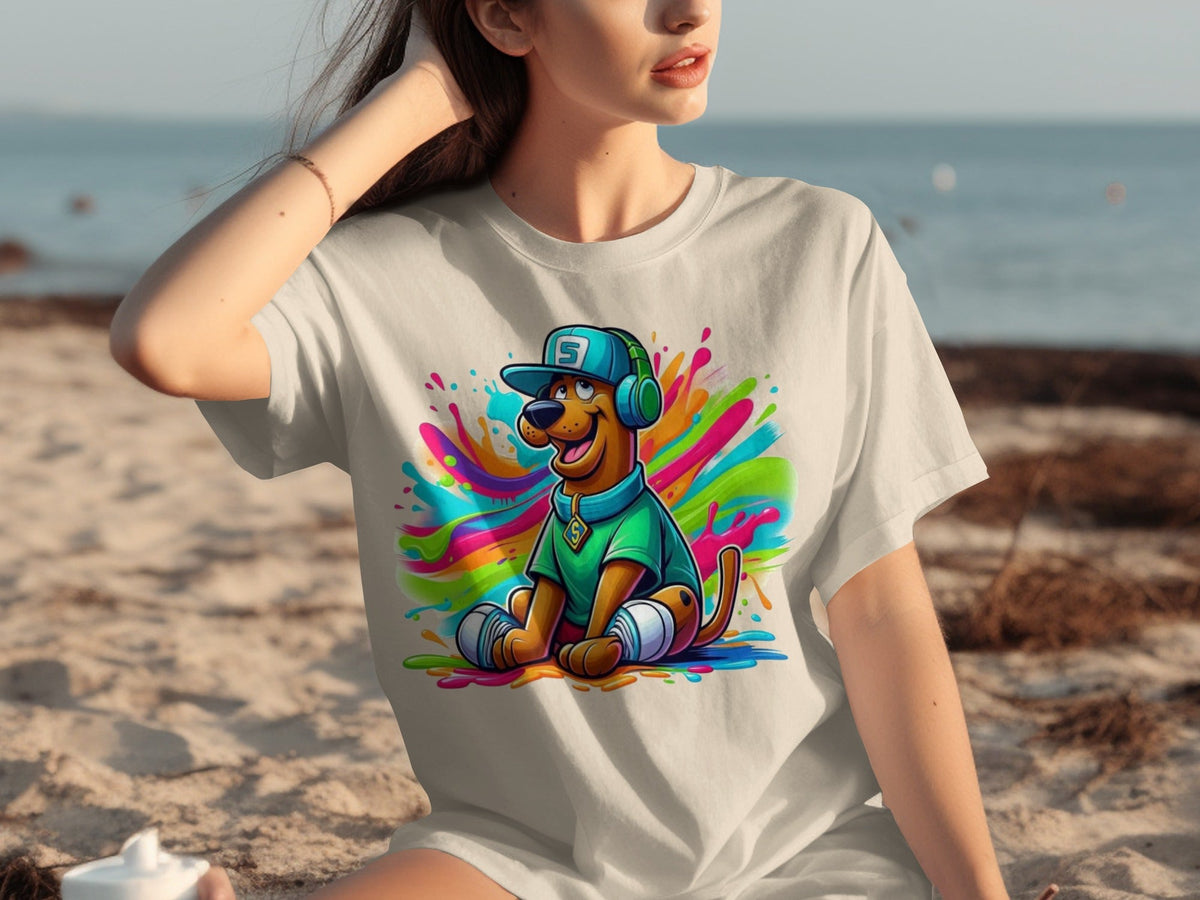 Scooby Doo with Headphones and Cap Colorful Art T-Shirts