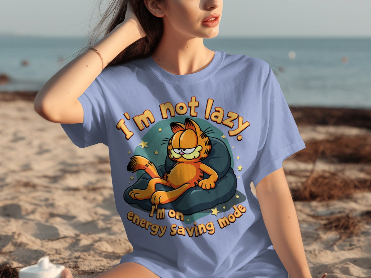 Lazy Garfield on Energy Saving Mode Funny Graphic T-Shirts