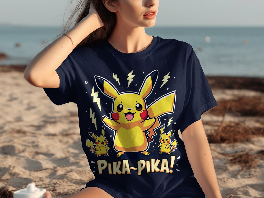 Pika Pika Pikachu With Electrical Arcs Design T-Shirts