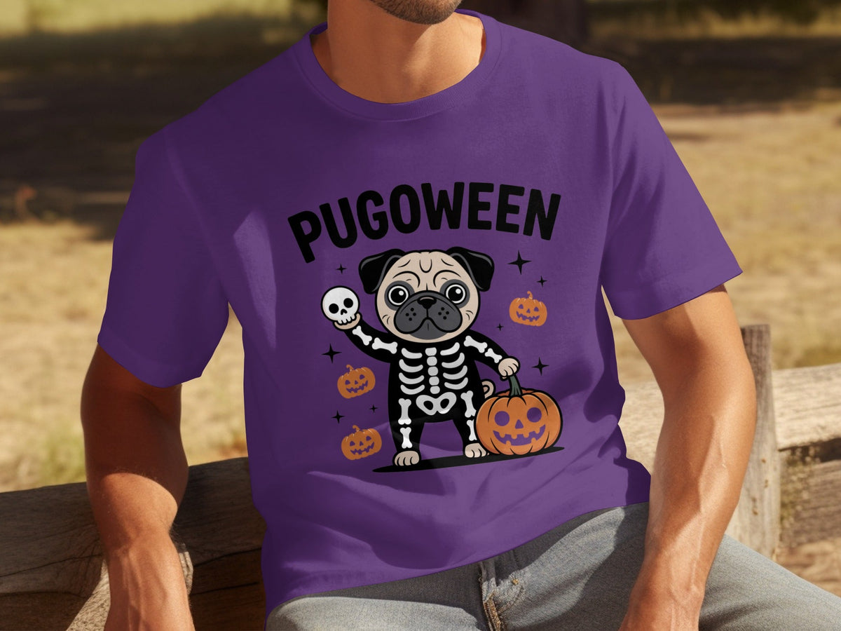 Pugoween Halloween Pug Dog Skeleton Costume T-Shirts