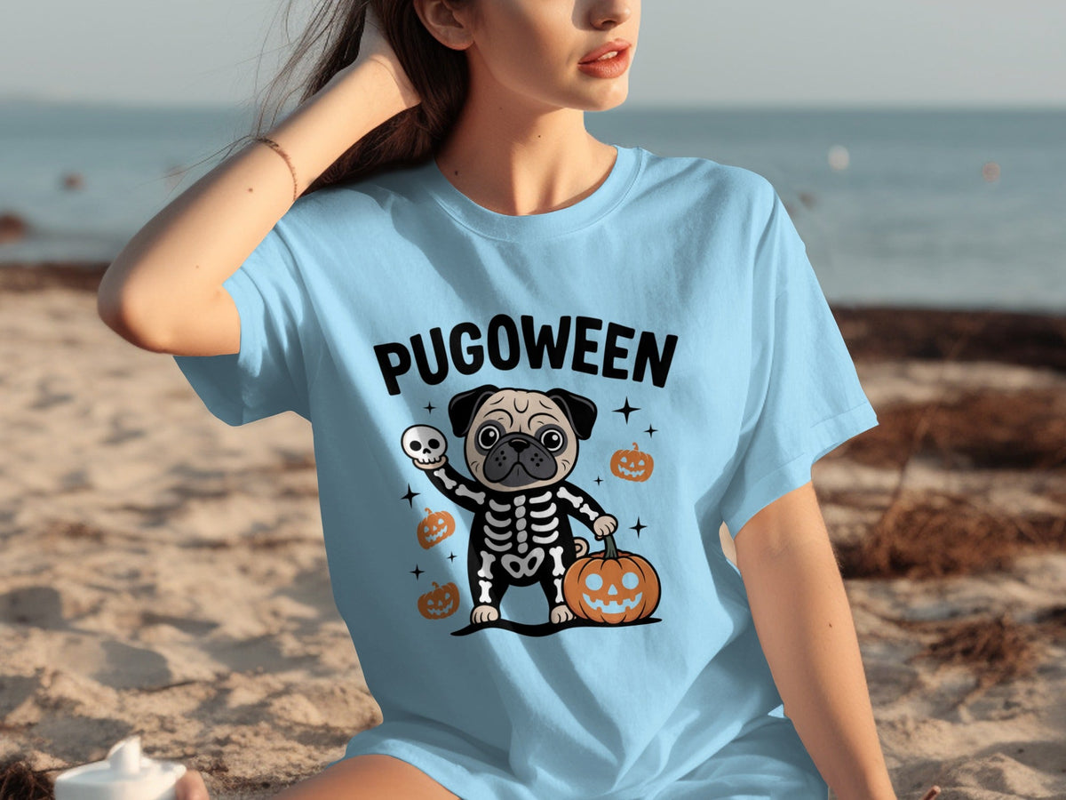 Pugoween Halloween Pug Dog Skeleton Costume T-Shirts