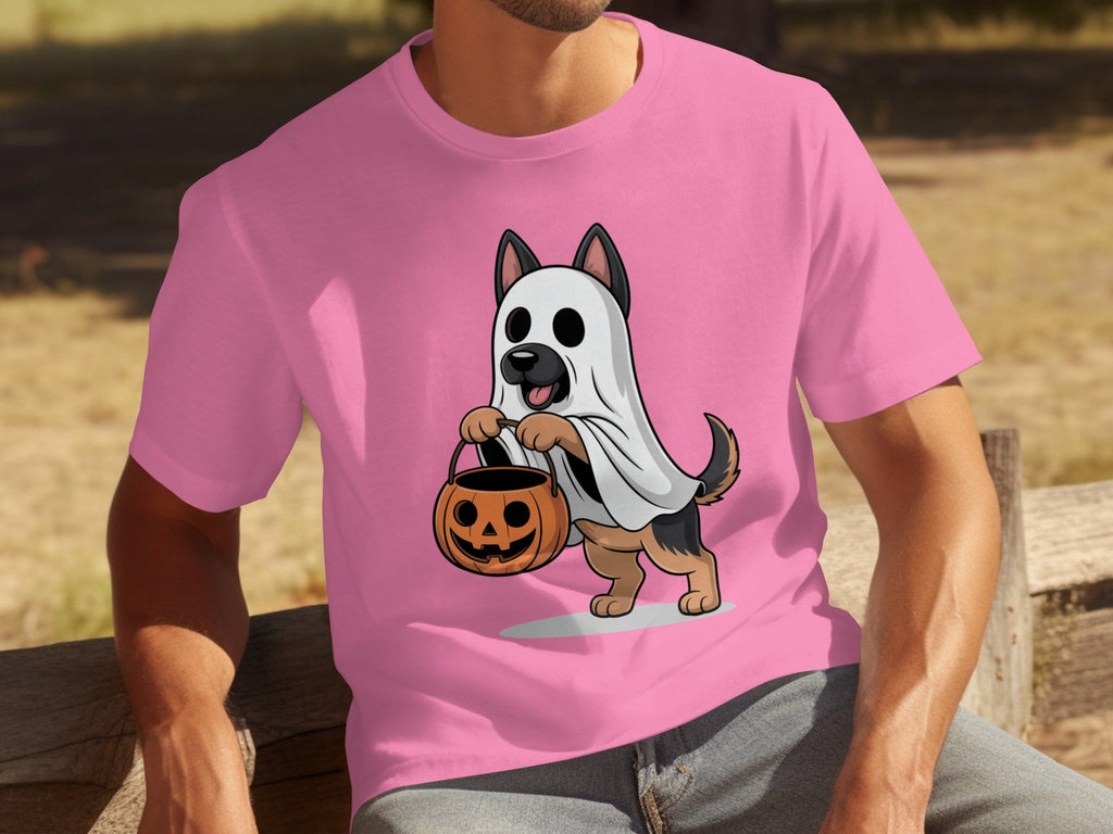 Cute German Shepherd Dressed as Ghost for Halloween T-Shirts