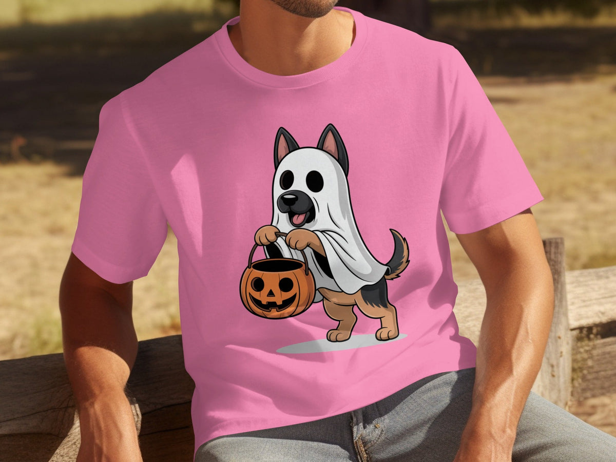 Cute German Shepherd Dressed as Ghost for Halloween T-Shirts