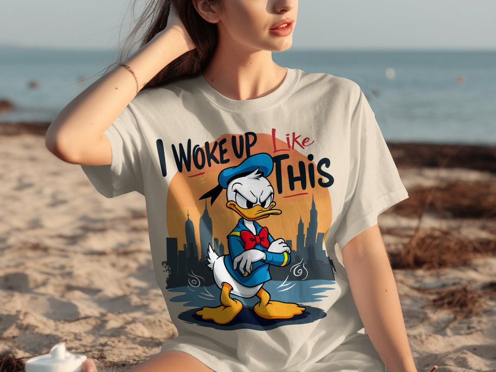 Donald Duck I Woke Up Like This On Cityscape Backdrop T-Shirts