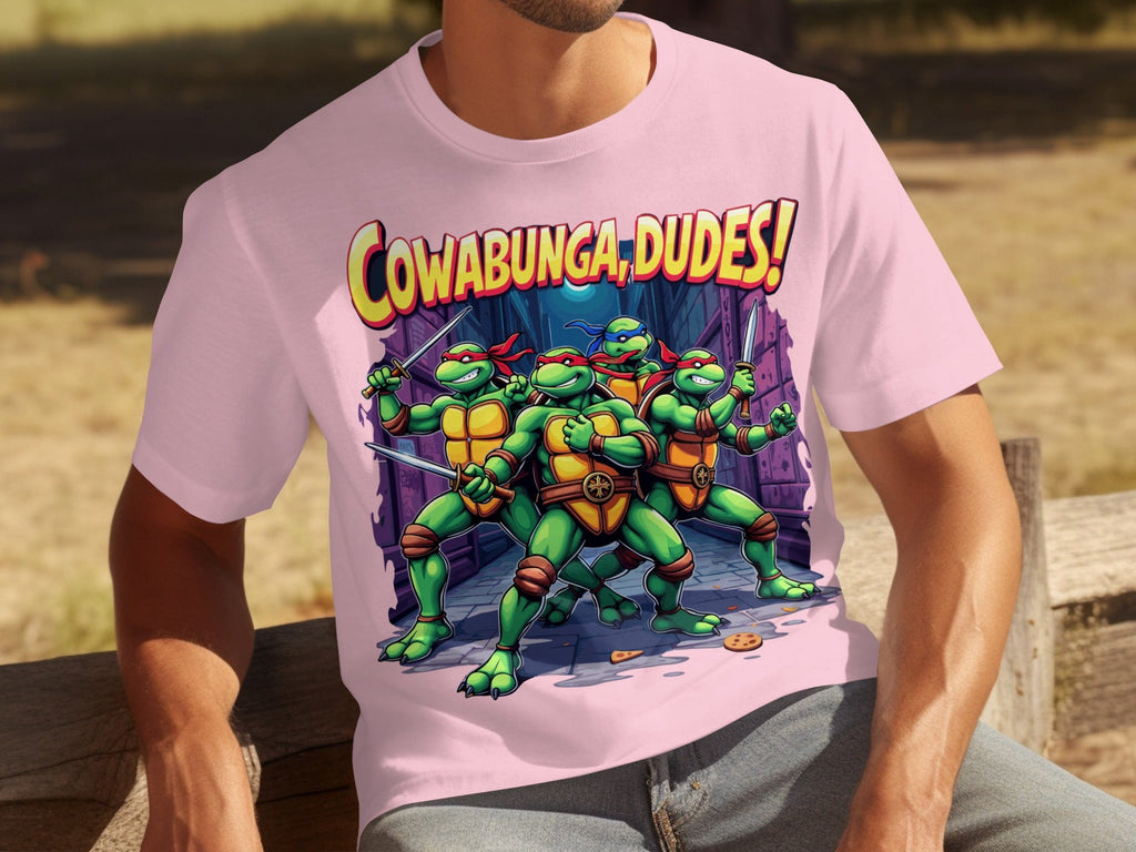 Cowabunga Dudes Four Turtles with Swords in Alley T-Shirts